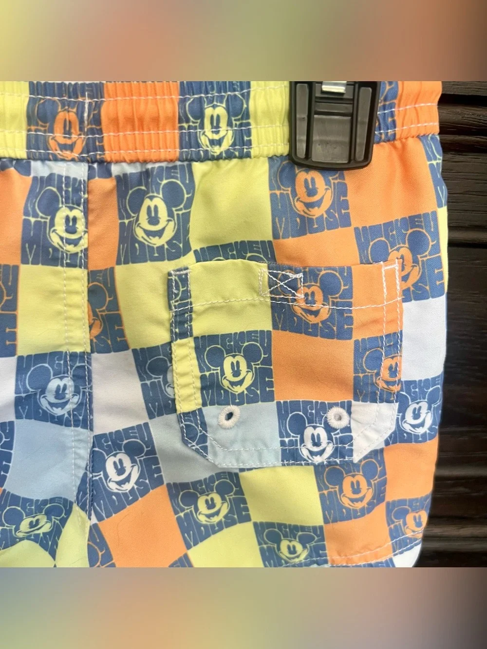 Disney x Janie and Jack Checkerboard Mickey Mouse Print Swim Trunks